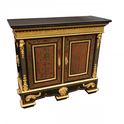Meuble d'appui bas multi colors marqueterie Boulle époque Napoléon III