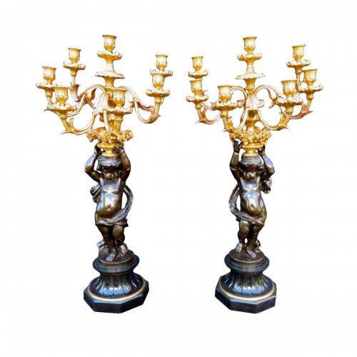 Paire de candélabres bronze patine brune époque Napoléon III