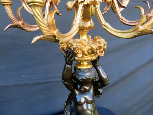 Antiquités -  Pair of Candelabra Brown Bronze Napoléon III period
