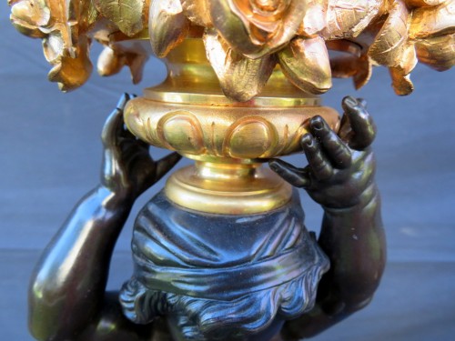 Antiquités - Paire de candélabres bronze patine brune époque Napoléon III