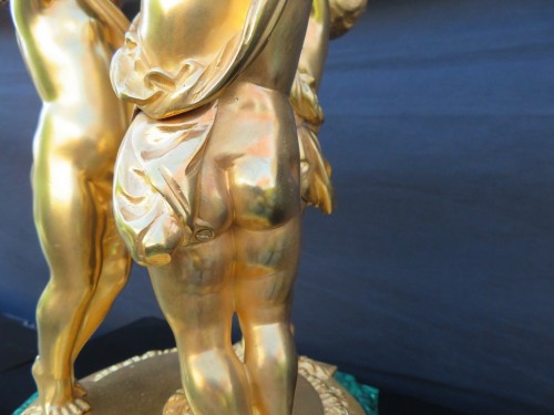 Horlogerie Pendule - Horloge aux putti en bronze et malachite Napoléon III par Vincenti