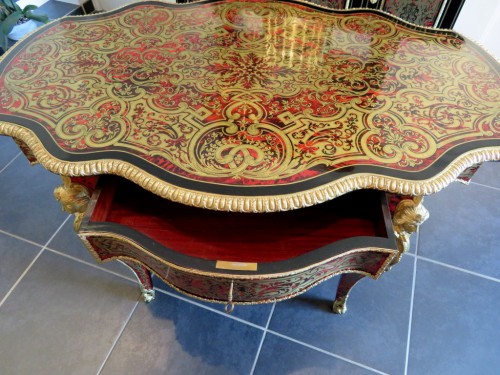 Antiquités - Table in marquetry Boulle 19th Napoléon III period - Perfect condition