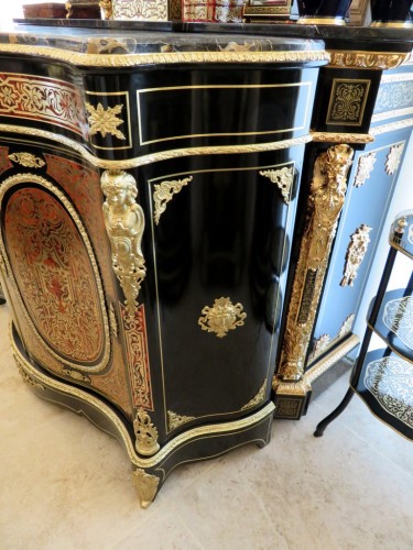 Meuble d'appui violoné 2 portes en marqueterie Boulle époque Napoléon III - Mobilier Style Napoléon III