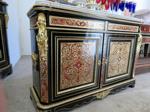 Cabinet multi colors in Boulle marquetry Napoléon III stamped PRETOT - Furniture Style Napoléon III