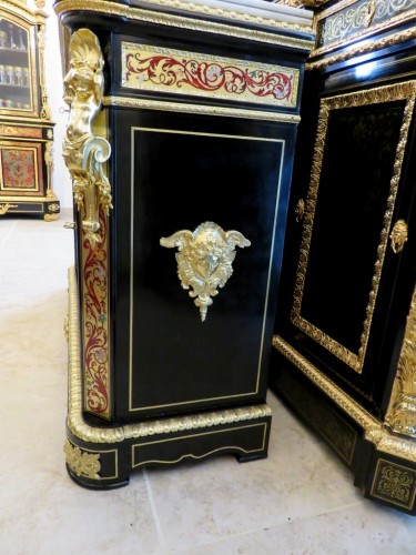 19th century - Cabinet multi colors in Boulle marquetry Napoléon III stamped PRETOT