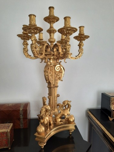 Candélabre en Bronze doré 19e - Luminaires Style Napoléon III