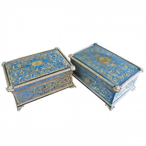Paire de Boites en marqueterie Boulle Turquoise estampillées GARNESSON 