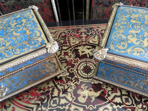 Paire de Boites en marqueterie Boulle Turquoise estampillées GARNESSON  - Objets de Vitrine Style Napoléon III