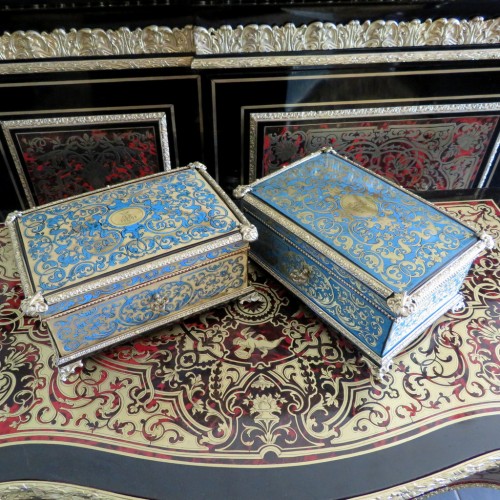 Pair of 19th century Boxes in Boulle marquetry Stamped Garnesson  - 