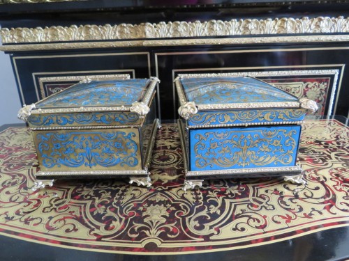 Napoléon III - Paire de Boites en marqueterie Boulle Turquoise estampillées GARNESSON 