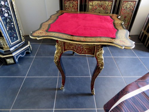 Console table à Jeux en marqueterie Boulle époque Napoléon III - Antiquités Biau