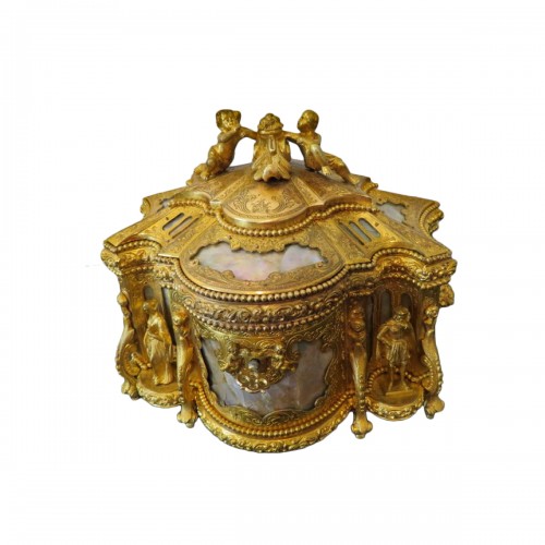 Boite à bijoux en bronze et burgau d'époque Napoléon III