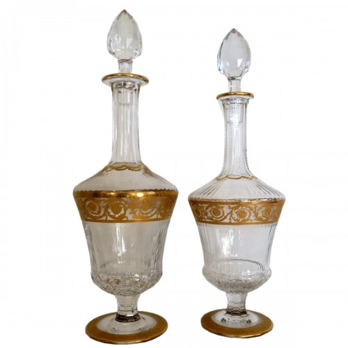 Pair of Decanters in crystal Saint  Louis Thistle gold model