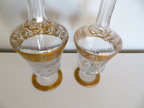 Pair of Decanters in crystal Saint  Louis Thistle gold model - Glass & Crystal Style Art nouveau