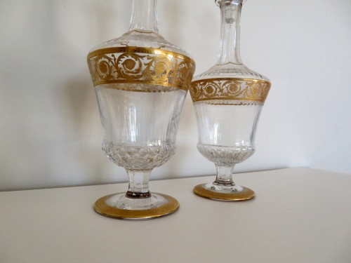 Pair of Decanters in crystal Saint  Louis Thistle gold model - 