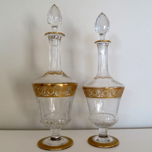 20th century - Pair of Decanters in crystal Saint  Louis Thistle gold model