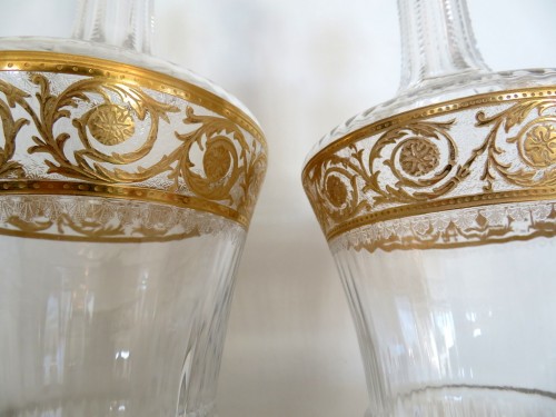 Pair of Decanters in crystal Saint  Louis Thistle gold model - Art nouveau