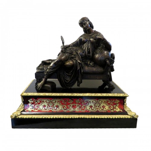 19th century bronze with base in Boulle marquetry signed DEVUALX 