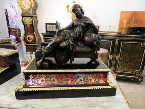 19th century bronze with base in Boulle marquetry signed DEVUALX  - Sculpture Style Napoléon III