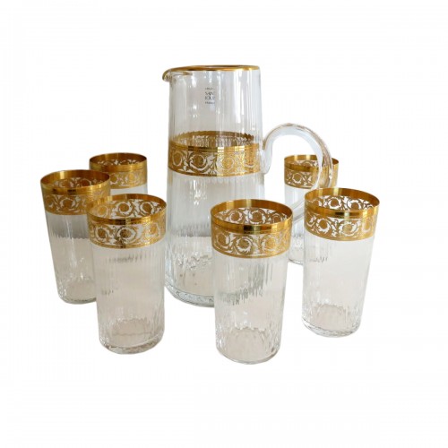  Set of fruit juice in crystal Saint Louis Thistle gold model stamped