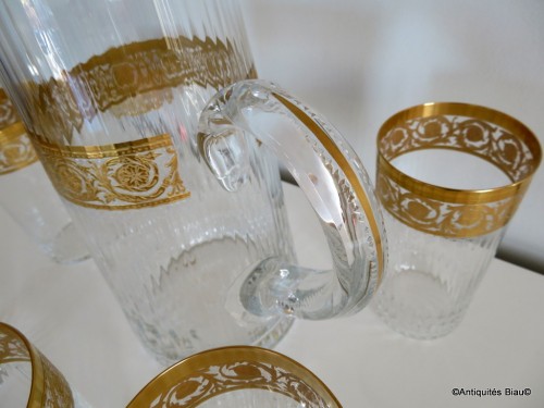  Set of fruit juice in crystal Saint Louis Thistle gold model stamped - 