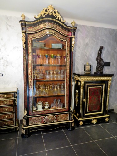 Large Showcase in Boulle marquetry 19th Napoleon III period - Furniture Style Napoléon III