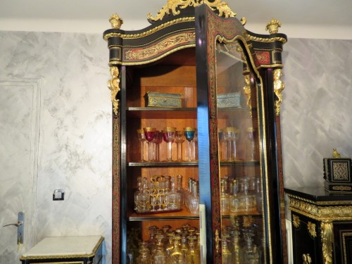 Grande Vitrine à 1 porte en marqueterie Boulle époque Napoléon III - Antiquités Biau