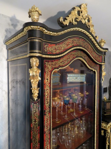 Grande Vitrine à 1 porte en marqueterie Boulle époque Napoléon III - Napoléon III