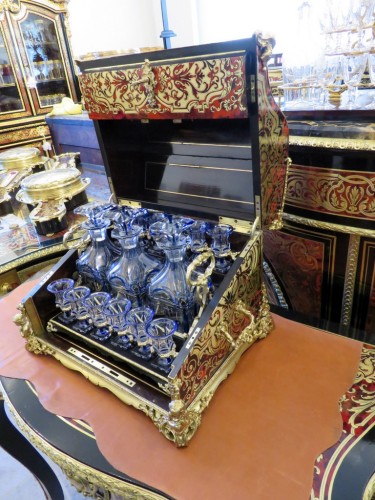 Antiquités - Cave à liqueur Piano en marqueterie Boulle d'époque Napoléon III estampillée AUDIGE