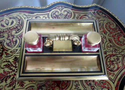 Inkwell brass marquetry on ebony with crystal inkwell Napoleon III period - 