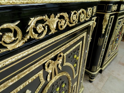 Mobilier Buffet - Paire de meuble en marqueterie de pierre dure 19e