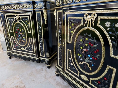 Antiquités -  Pair of Cabinets with Pietra Dura marquetry 19th Napoléon III period 19th