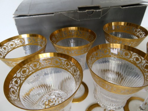 1 Box of 6 Watter galsses in cristal from Saint Louis thistle gold model  - 