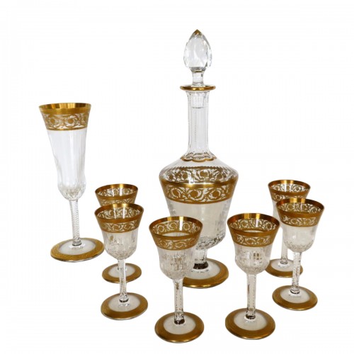 Set of liquor in crystal from Saint Louis Thistle gold model stamped