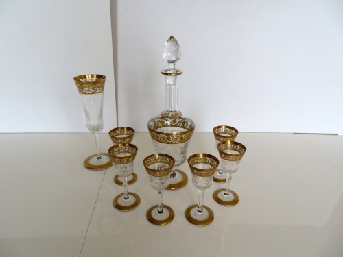 Art nouveau - Set of liquor in crystal from Saint Louis Thistle gold model stamped