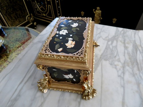 Antiquités - Jewelry Box with Pietra Dura marquetry 19th Napoléon III period 19th
