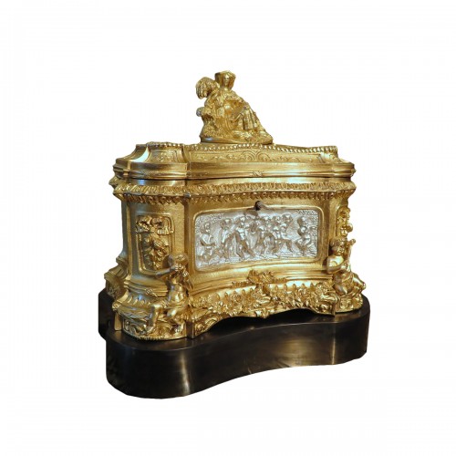 Boite à bijoux en bronze sur coussin de marbre Boulle époque Napoléon III