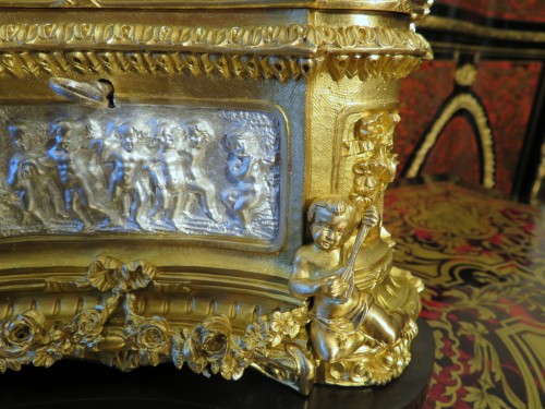 Objets de Vitrine Boite & Nécessaire - Boite à bijoux en bronze sur coussin de marbre Boulle époque Napoléon III