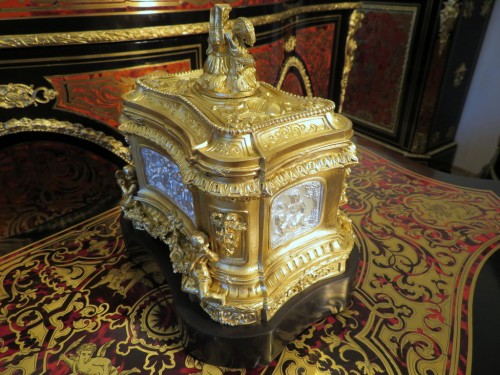 Boite à bijoux en Bronze sur coussin de marbre Boulle Epoque Napoléon III - 