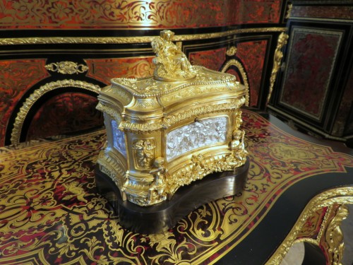 Antiquités - Boite à bijoux en bronze sur coussin de marbre Boulle époque Napoléon III
