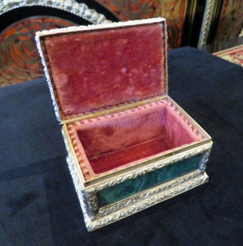 Antiquités - Boite à bijoux en malachite Boulle époque Napoléon III signée GIROUX 