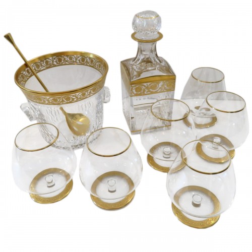 Cognac set in crystal of Saint-Louis - Thistle gold moel signed
