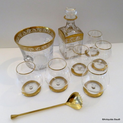 Glass & Crystal  - Cognac set in crystal of Saint-Louis - Thistle gold moel signed