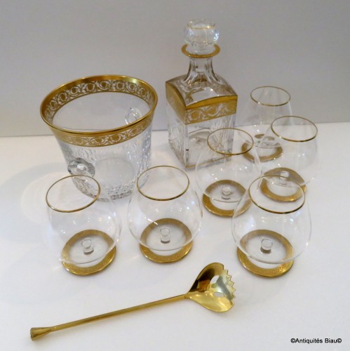 silverware & tableware  - Cognac set in crystal of Saint-Louis - Thistle gold moel signed