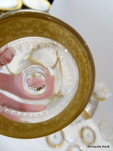 Cognac set in crystal of Saint-Louis - Thistle gold moel signed - Art nouveau