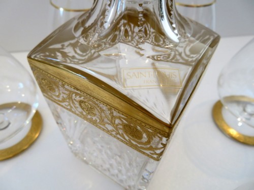 Antiquités - Cognac set in crystal of Saint-Louis - Thistle gold moel signed