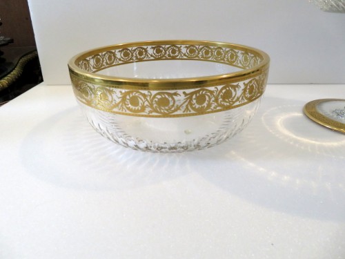Glass & Crystal  - 2 Large Bowls in Crystal of saint Louis Thistle Gold stamped perfect condit