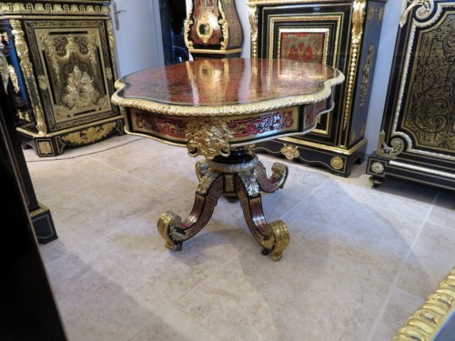  Table with central food in marquetry Boulle 19th period Napoléon III perio - Furniture Style Napoléon III