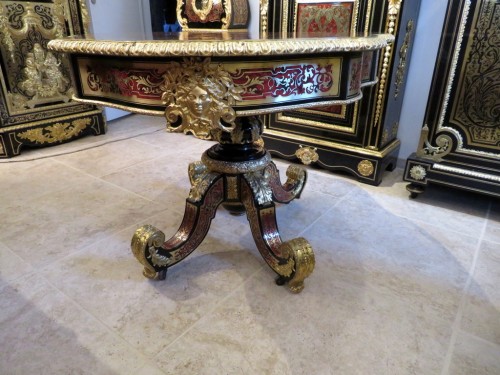 Furniture  -  Table with central food in marquetry Boulle 19th period Napoléon III perio