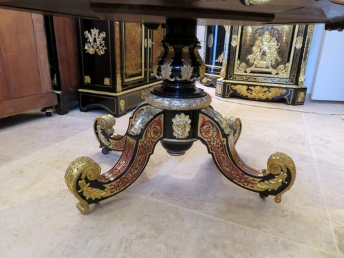 19th century -  Table with central food in marquetry Boulle 19th period Napoléon III perio